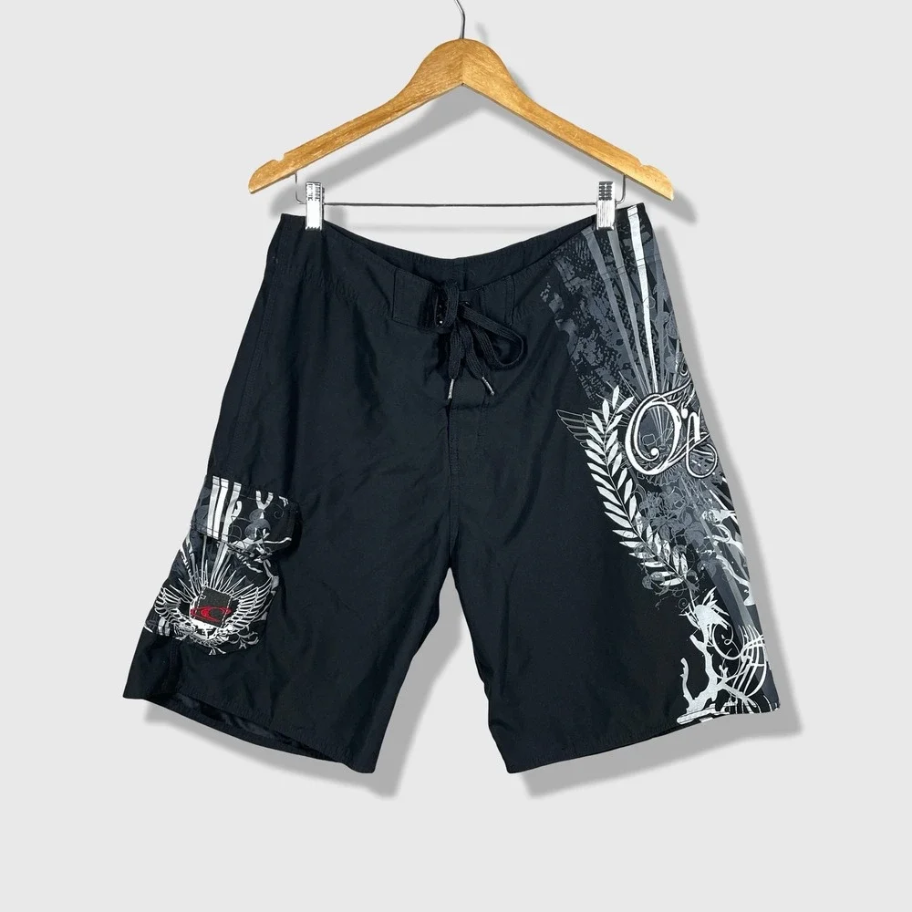 O'Neill Board Shorts Mens 34 Black Y2K Surf Skate Grunge Mallgoth Cyber